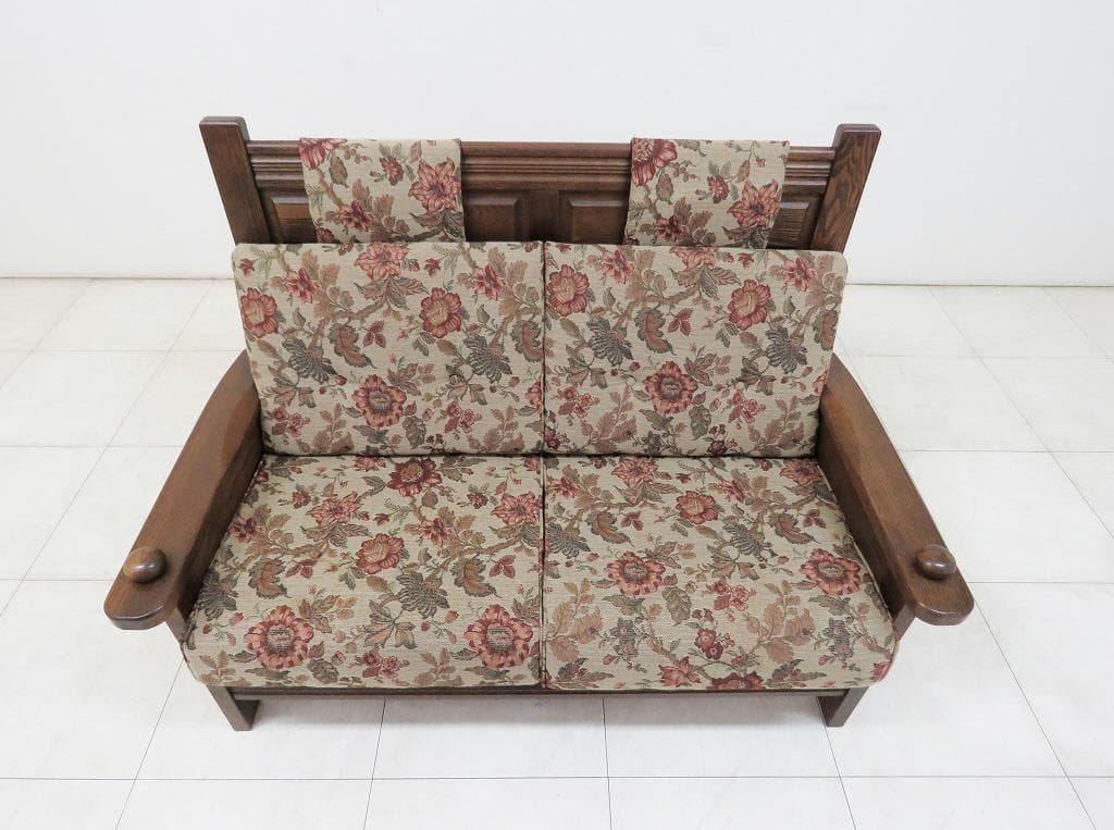 葉山ガーデン 2人掛けソファ オーク無垢材 花柄 ファブリック 検三越ダニエル