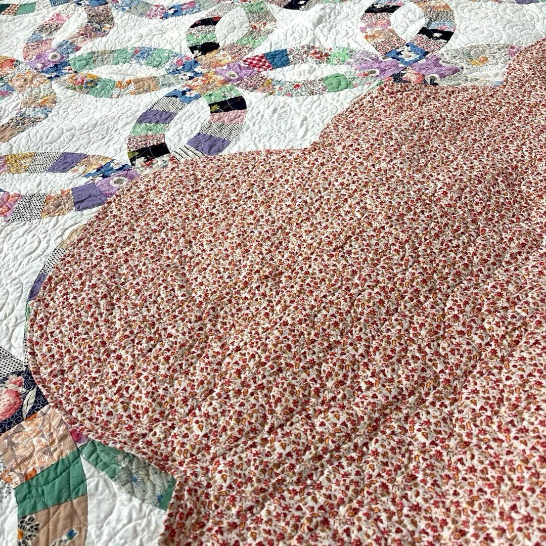 【美品】アメリカンアンティークキルト⭐︎ダブルウエディング 約208×180cm