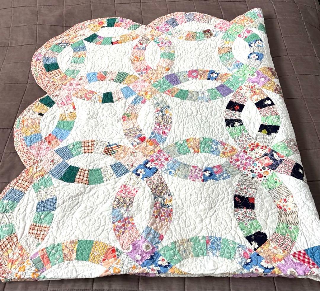 【美品】アメリカンアンティークキルト⭐︎ダブルウエディング 約208×180cm
