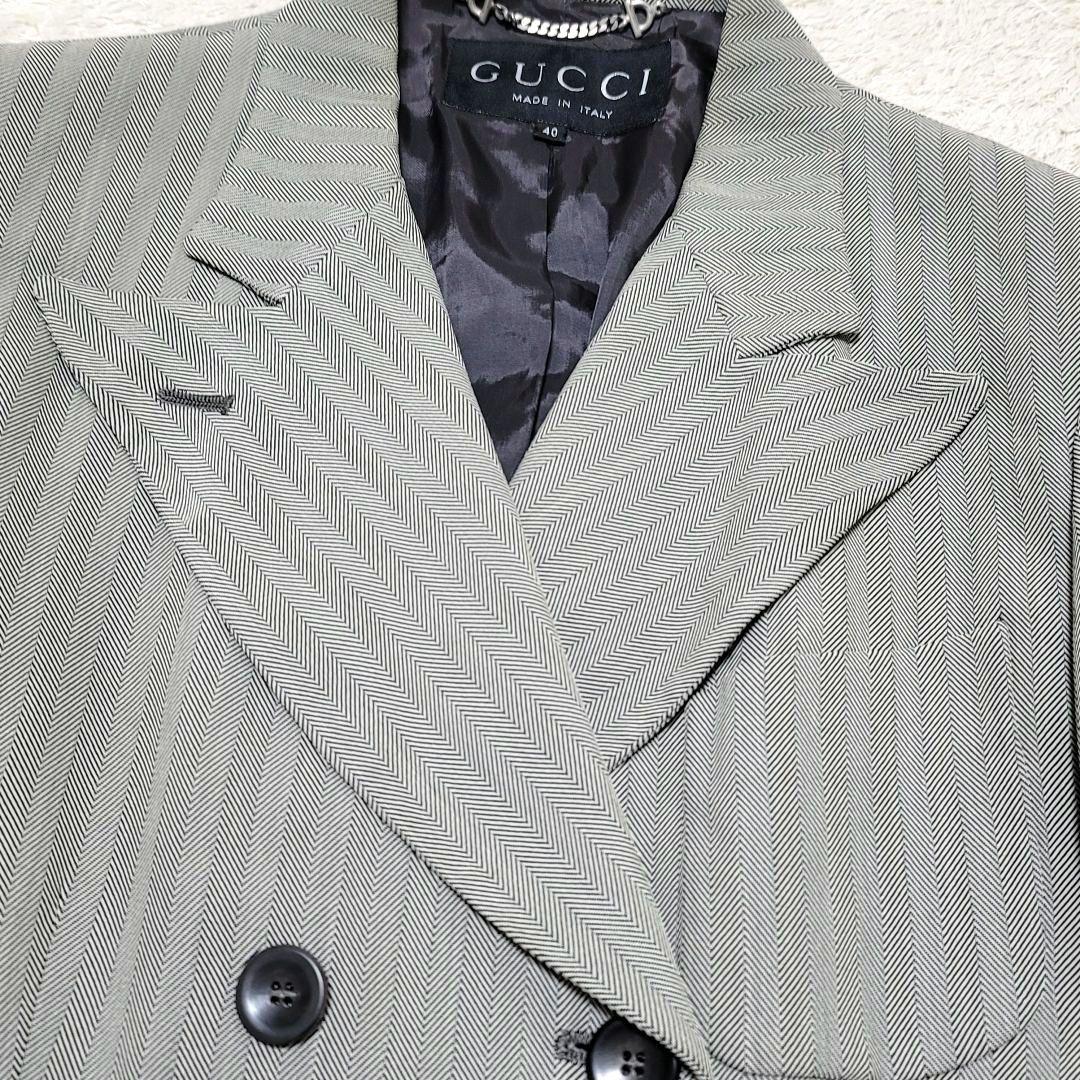 GUCCI ジャケット テーラードジャケット グレー ストライプ 40