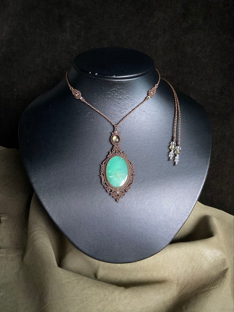 クリソプレーズ　シトリン　マクラメペンダント　ネックレス