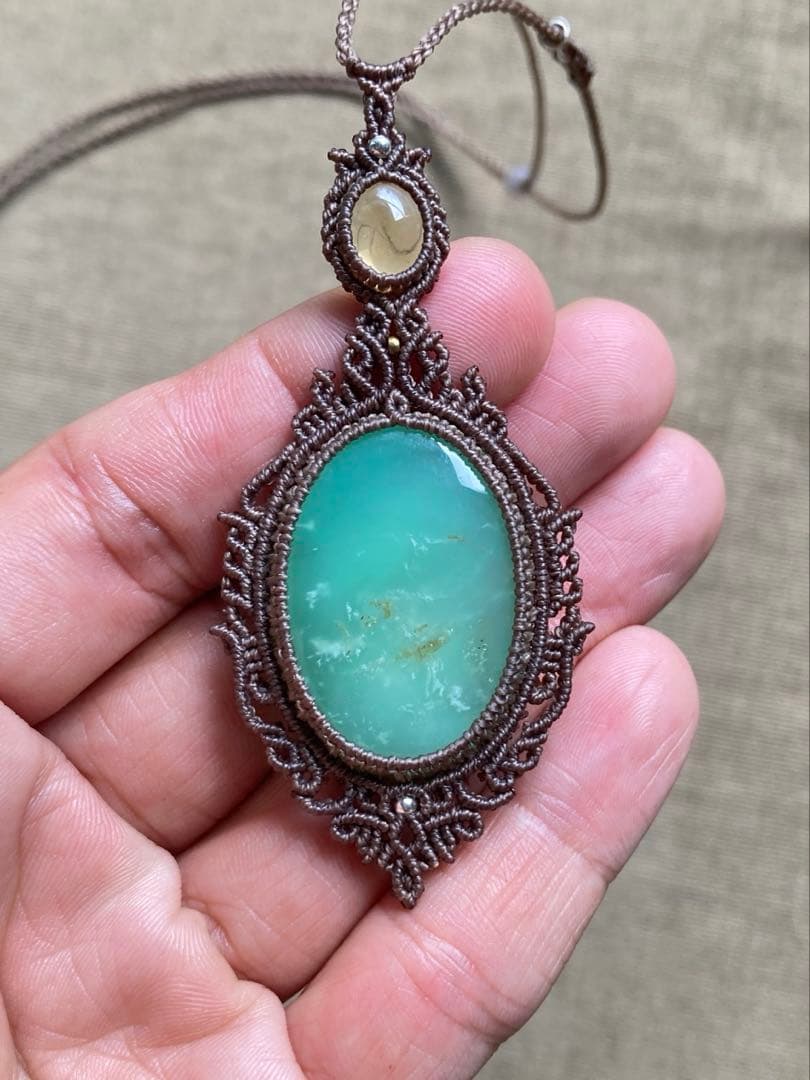 クリソプレーズ　シトリン　マクラメペンダント　ネックレス