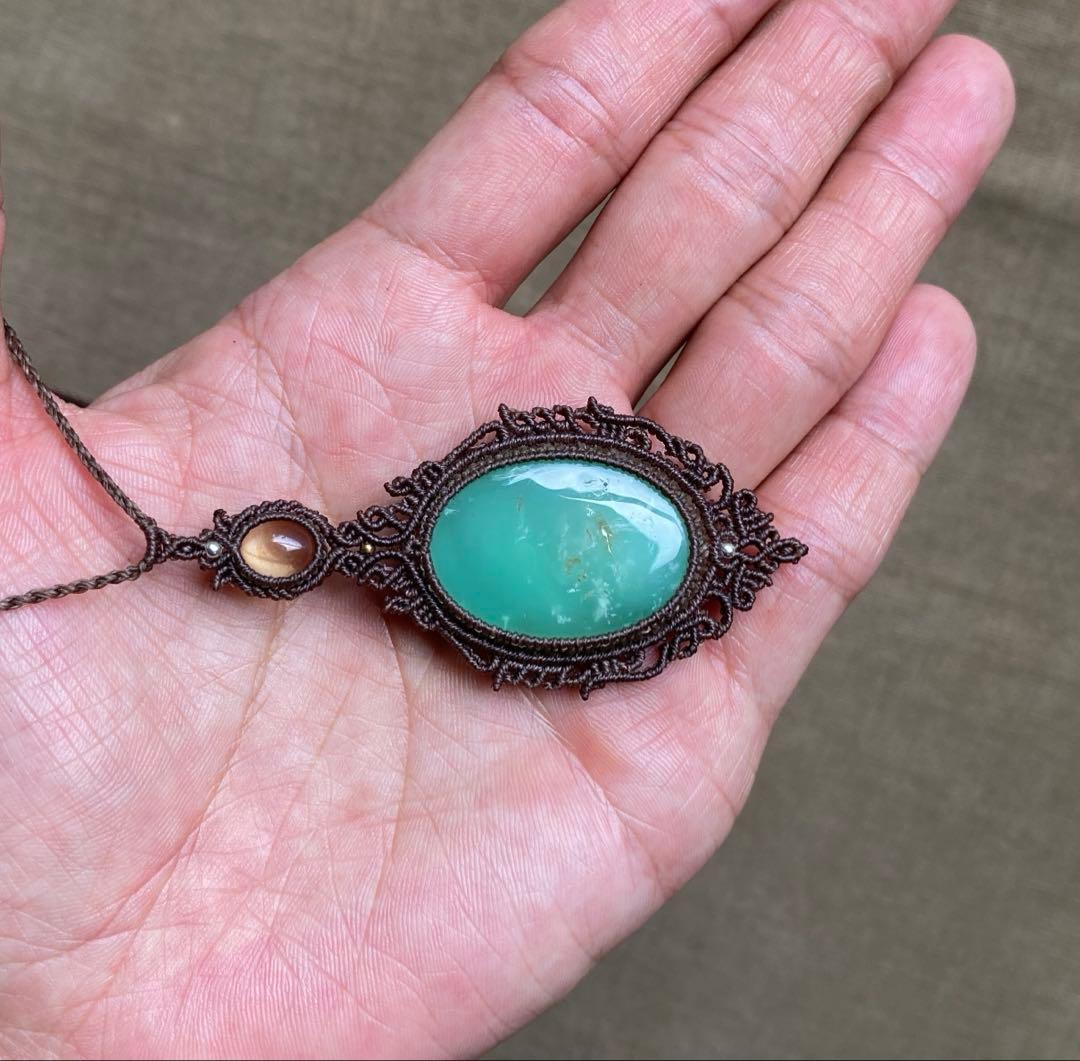 クリソプレーズ　シトリン　マクラメペンダント　ネックレス