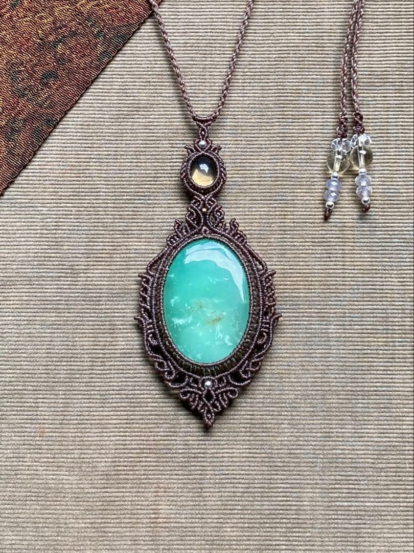 クリソプレーズ　シトリン　マクラメペンダント　ネックレス