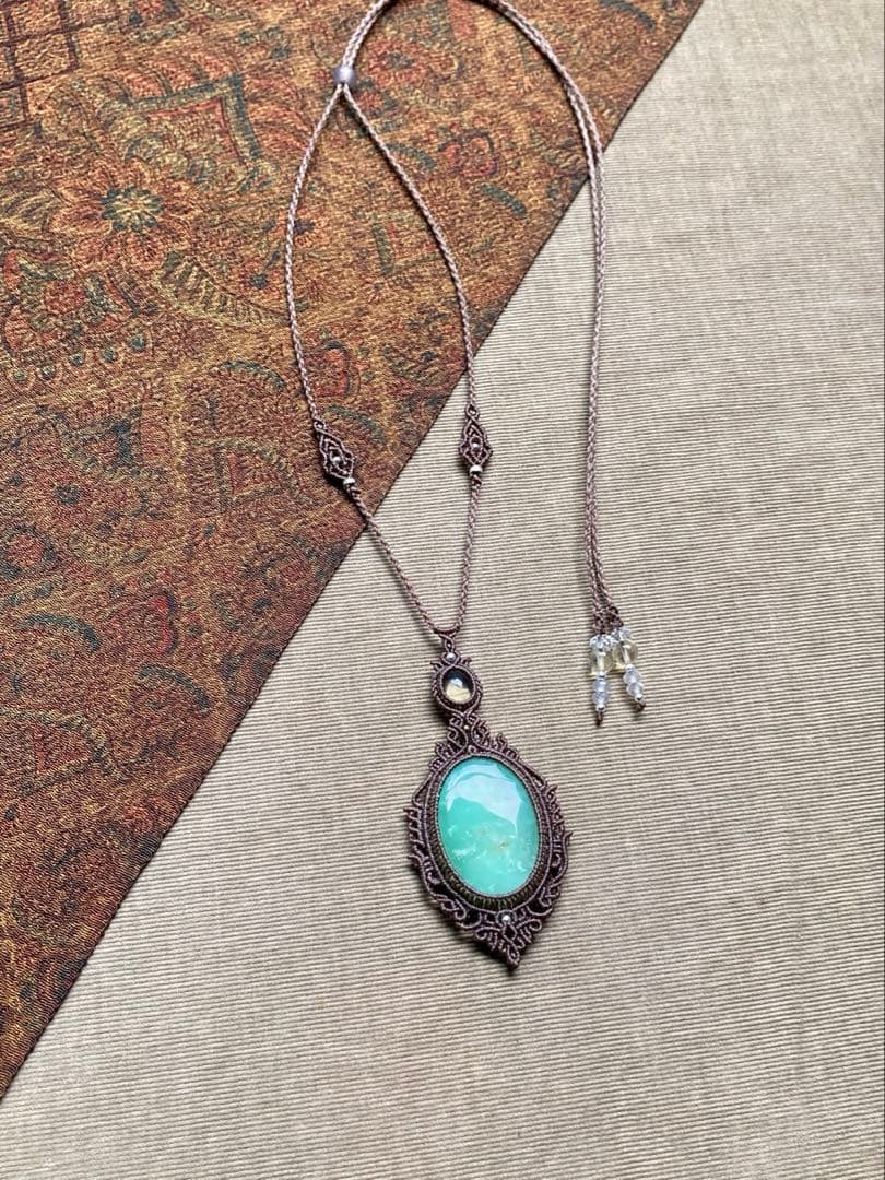 クリソプレーズ　シトリン　マクラメペンダント　ネックレス