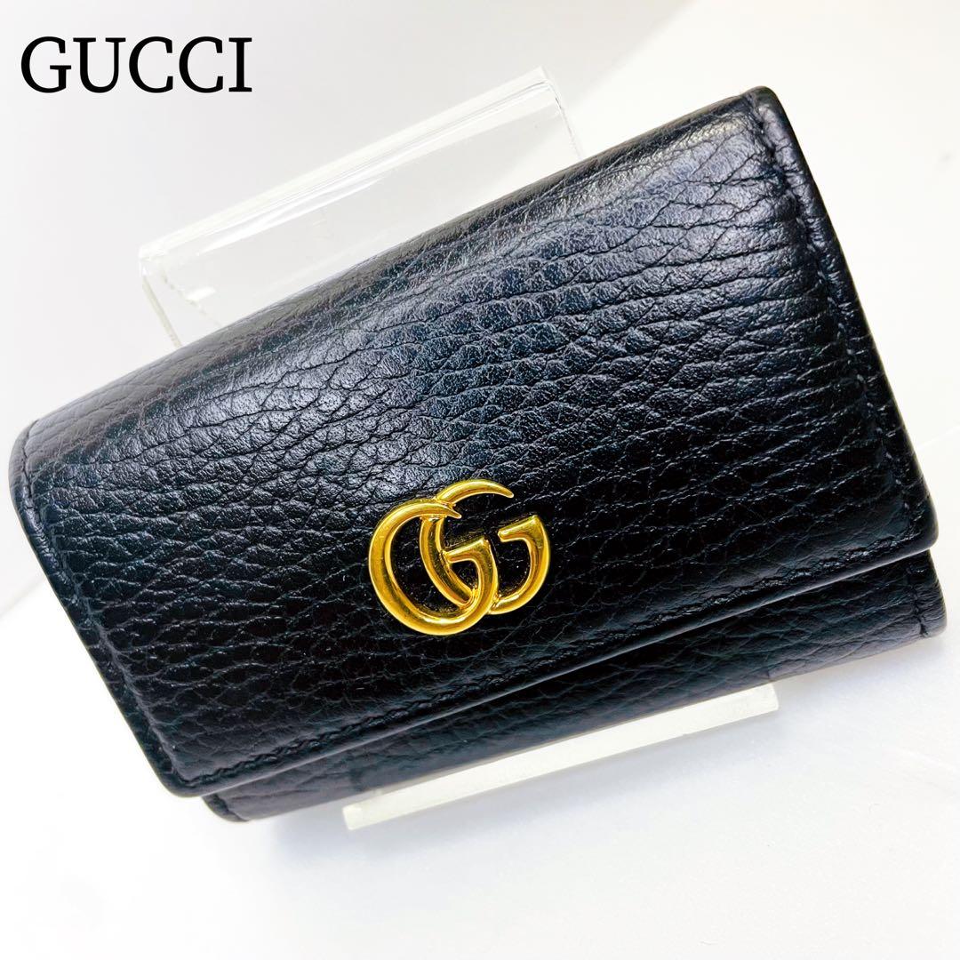 美品 GUCCI グッチ GGマーモント 6連キーケース レザー ブラック 黒