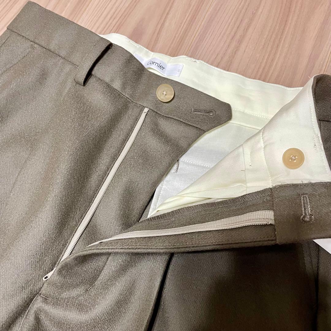 Cornier ウールカシミヤ ワイドスラックス S グレージュ　新品未使用