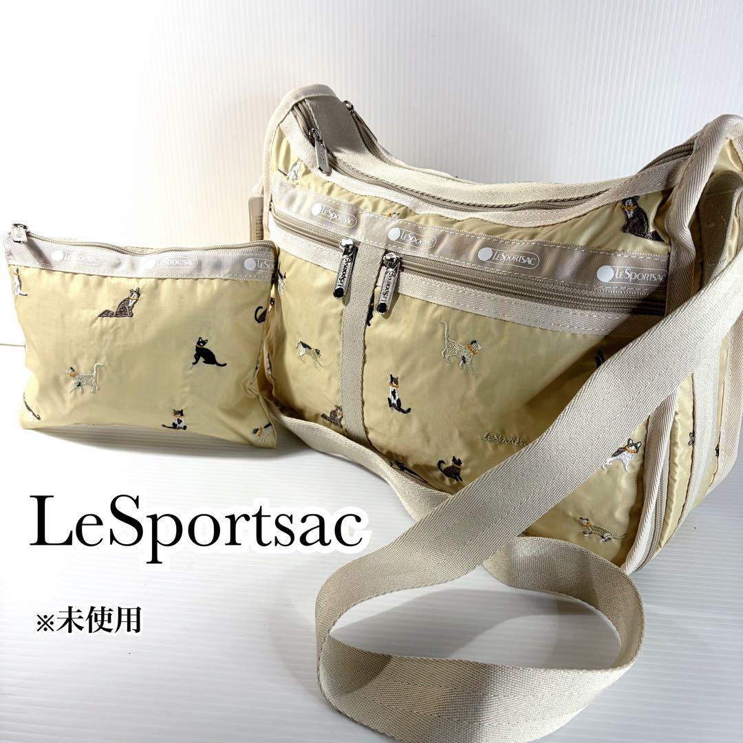 希少 新品 レスポートサック 猫刺繍 完売品 デラックスエブリデイ ベージュ