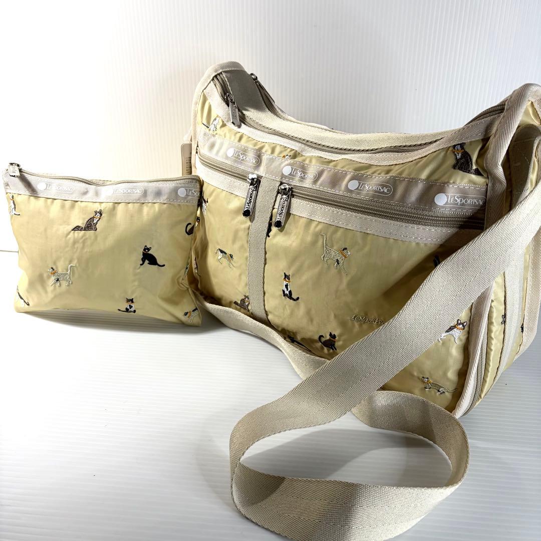 希少 新品 レスポートサック 猫刺繍 完売品 デラックスエブリデイ ベージュ