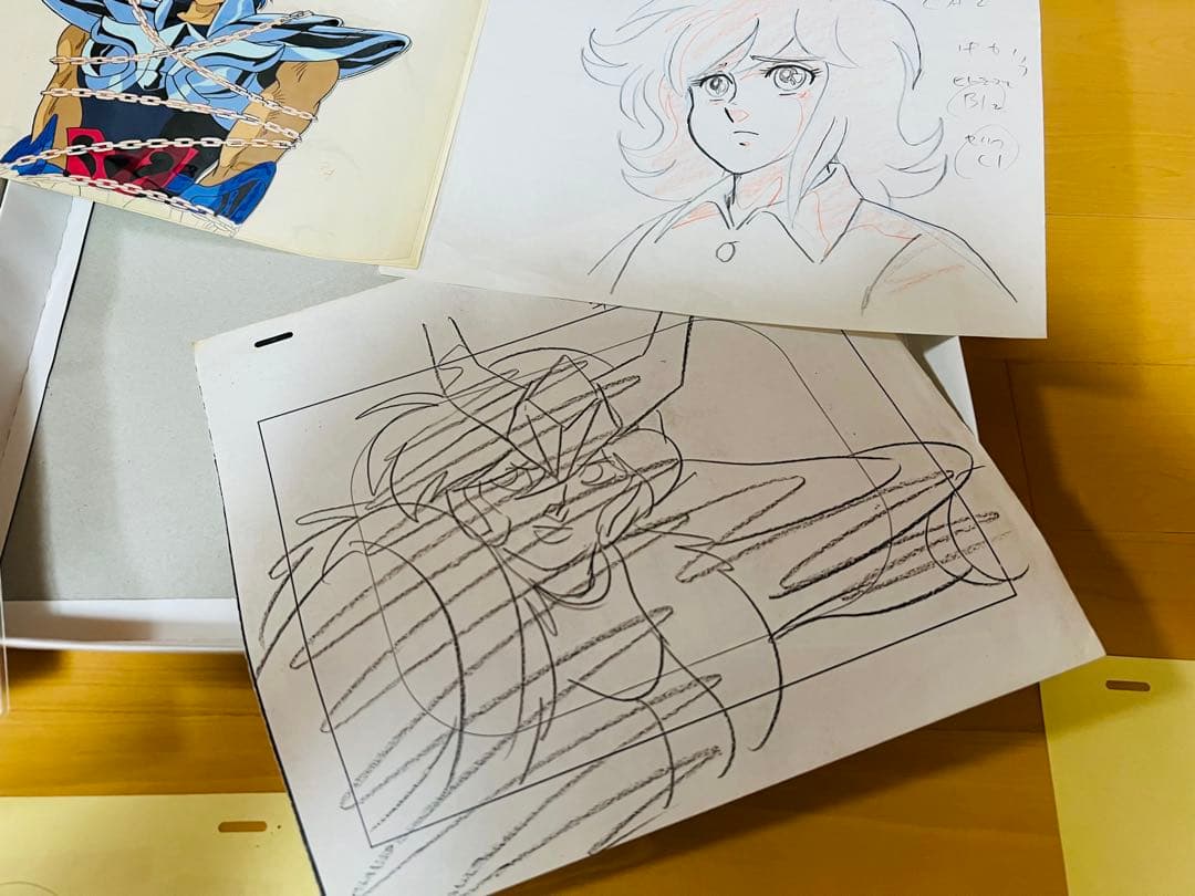 聖闘士星矢　荒木伸吾先生直筆サインカラー色紙　証明書額付　瞬　一輝　セル画セット