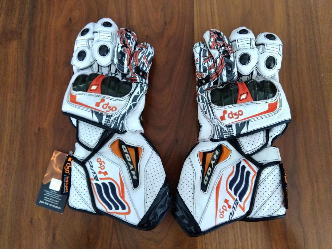 HYODバイク用グローブ ホワイト/オレンジ サイズＬ