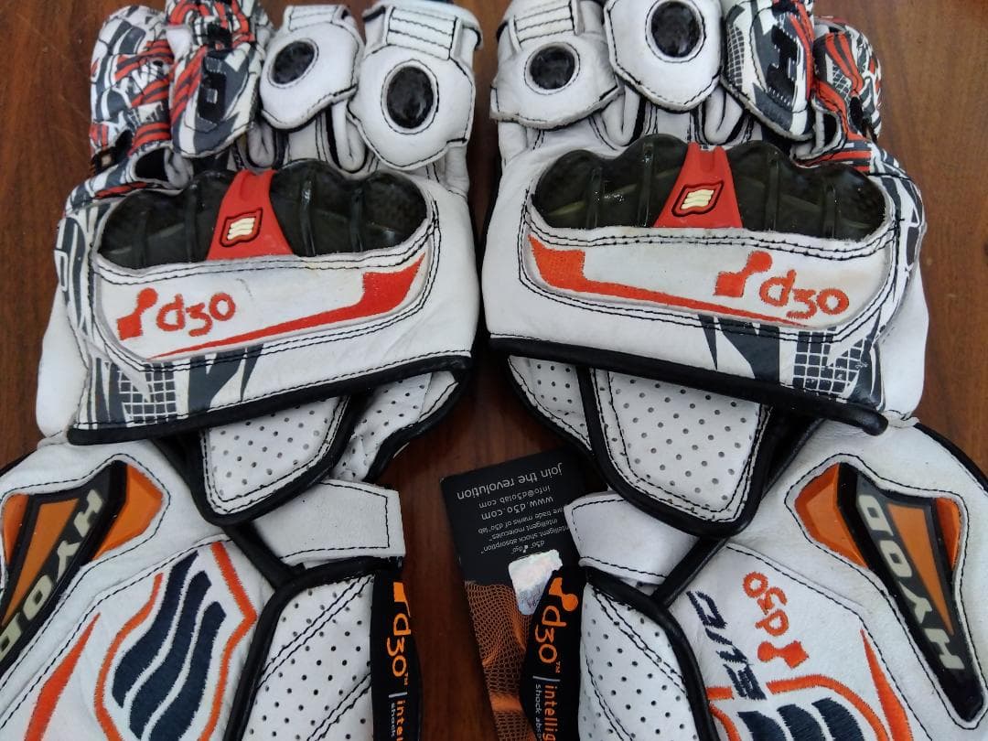 HYODバイク用グローブ ホワイト/オレンジ サイズＬ