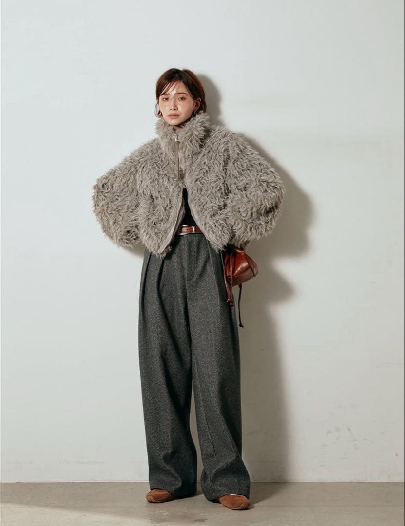 ESICA ミックスファースタンドブルゾン　モカ