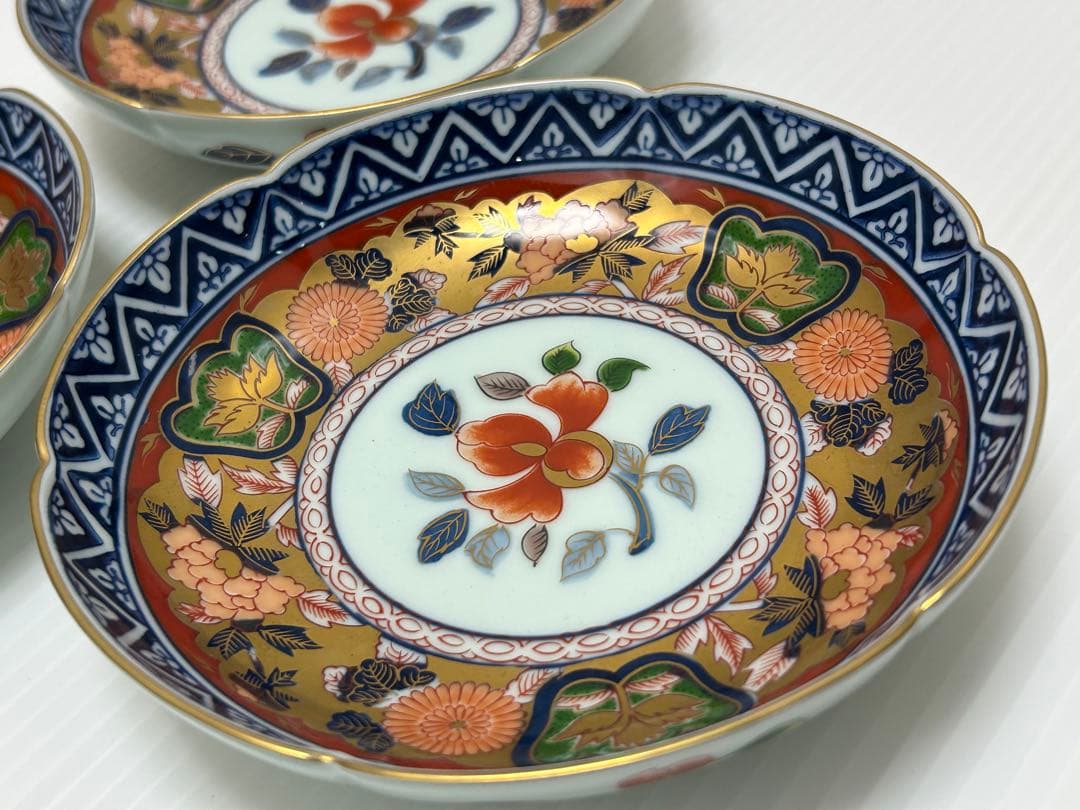 有田焼 日肥　其泉 金彩古伊万里　様式 中皿5枚セット 金彩 輪花皿　未使用