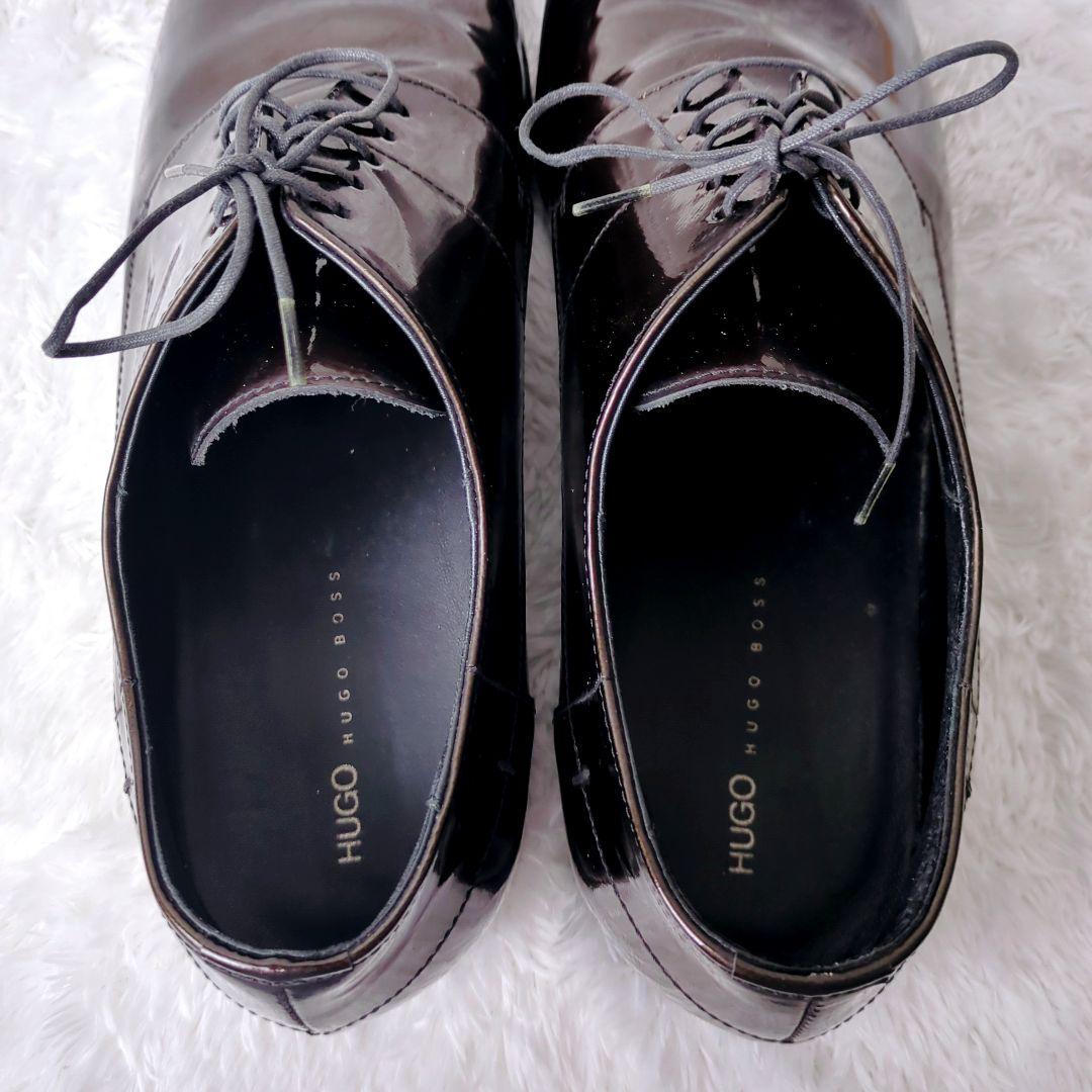 美品 ヒューゴボス ビジネスシューズ ドレスシューズ エナメル メンズ ブラウン