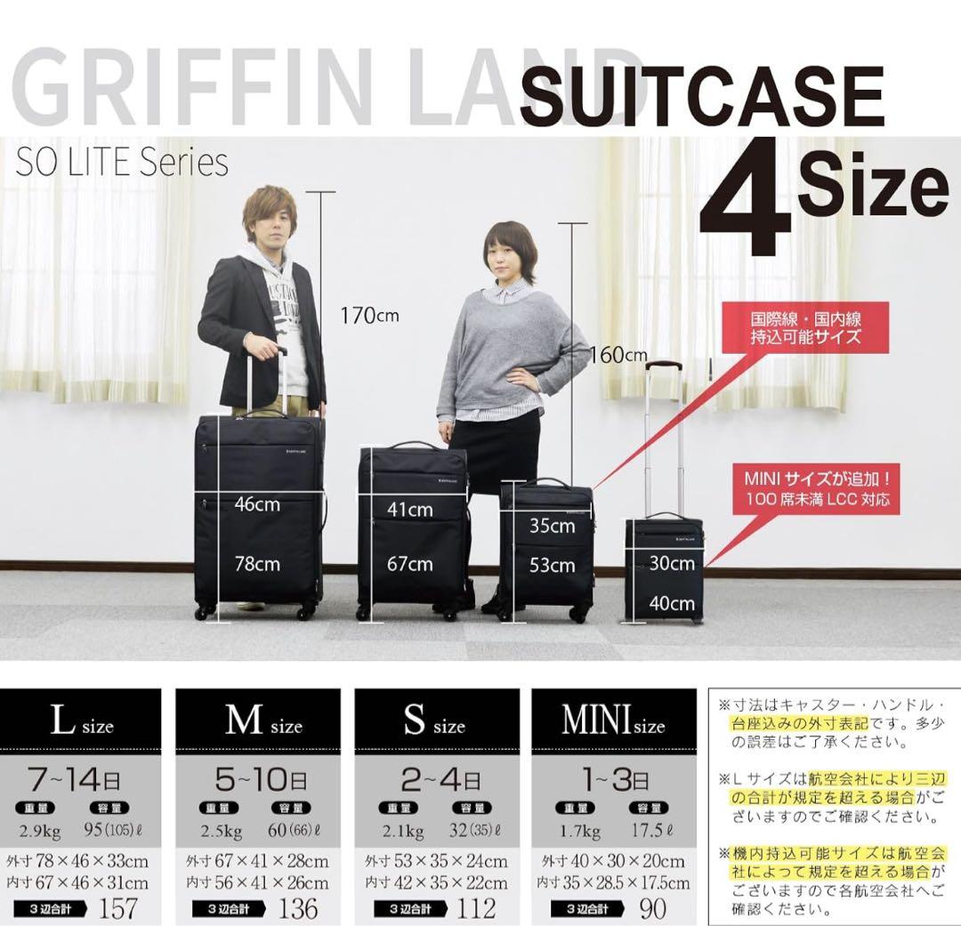 ★送料込み★【新品未使用】[グリフィンランド] 軽量スーツケース Mサイズ
