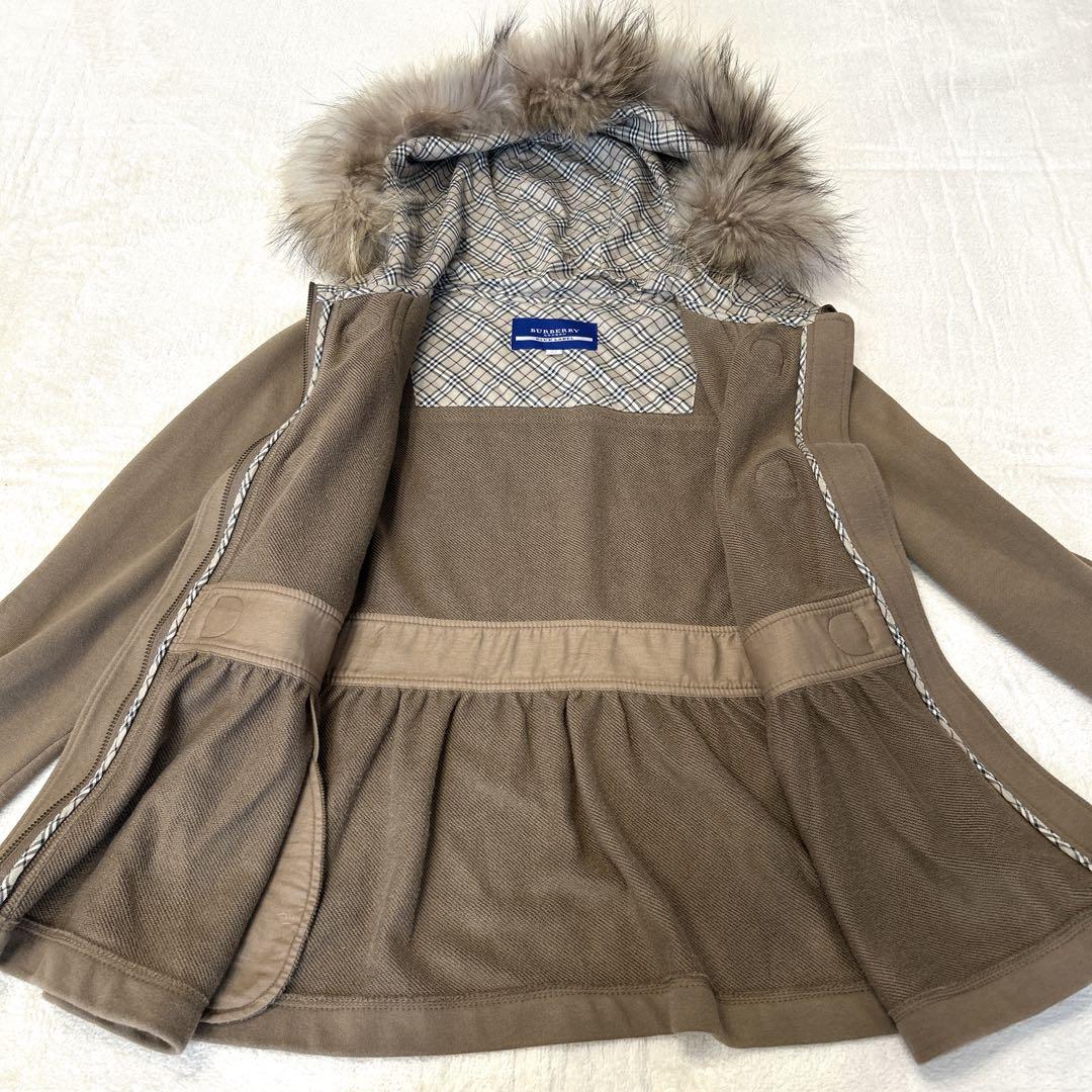 バーバリーブルーレーベル パーカー ファー ノバチェック y2k M ベージュ