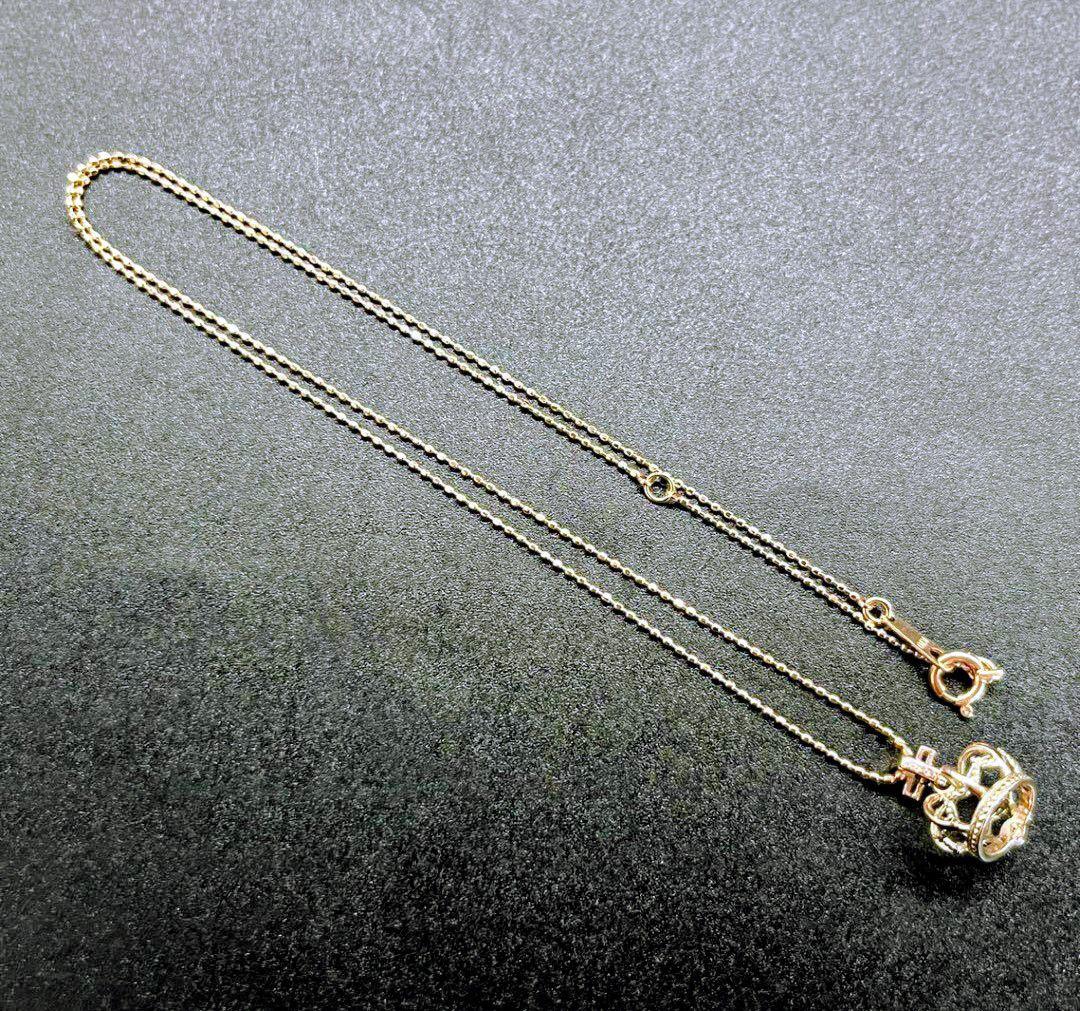★お値下美品方K10金 王冠型ネックレス 0.01ctダイヤピンク