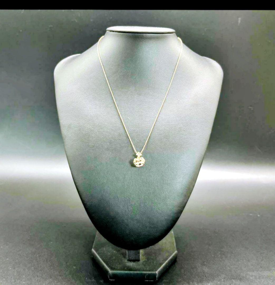 ★お値下美品方K10金 王冠型ネックレス 0.01ctダイヤピンク