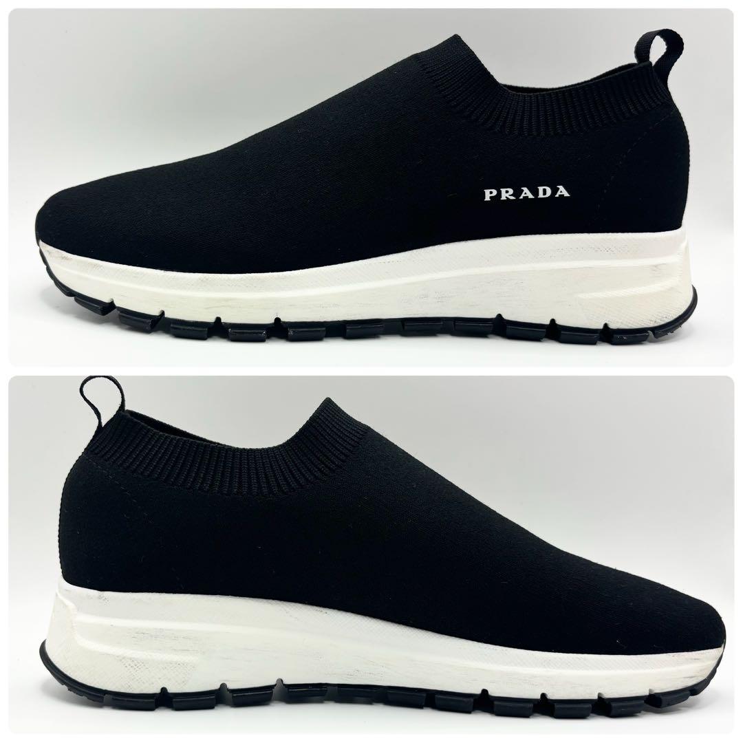 ✨付属品付✨PRADA ソックススニーカー　ニット　スリッポン　ロゴ　ブラック