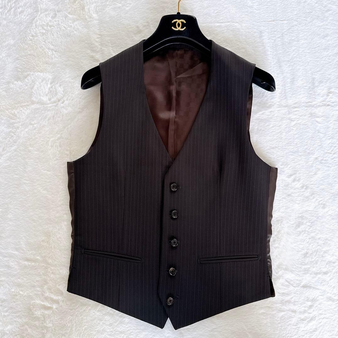 【COMME CA MEN】スーツ 3ピース ブラウン ストライプ 44サイズ