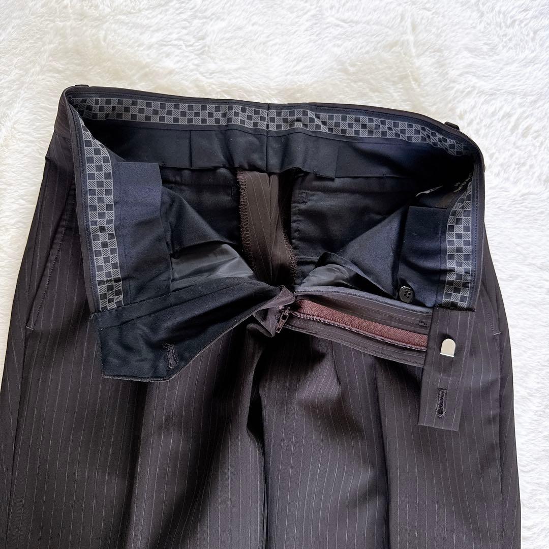 【COMME CA MEN】スーツ 3ピース ブラウン ストライプ 44サイズ