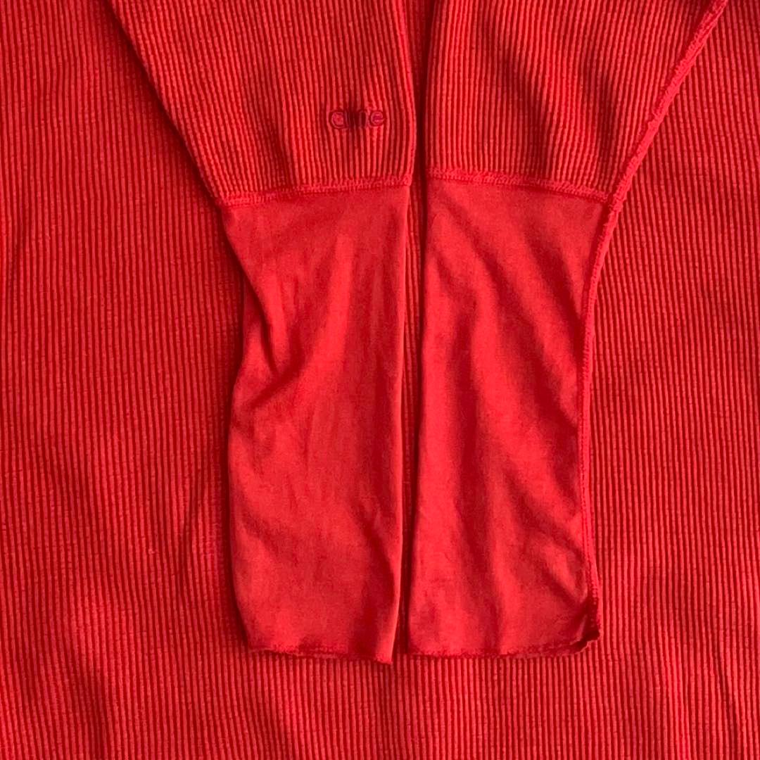 アメリカーナ ロングワンピース サーマル ワッフル ヘンリーネック 2WAY 赤