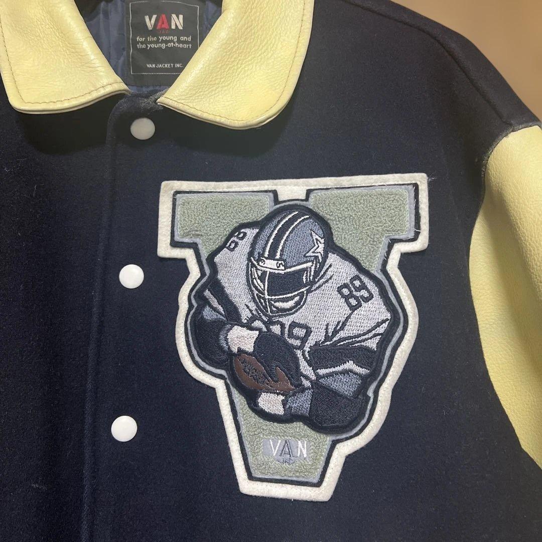 VAN JAC スタジアムジャンパー　ネイビー　袖皮　 Lサイズ