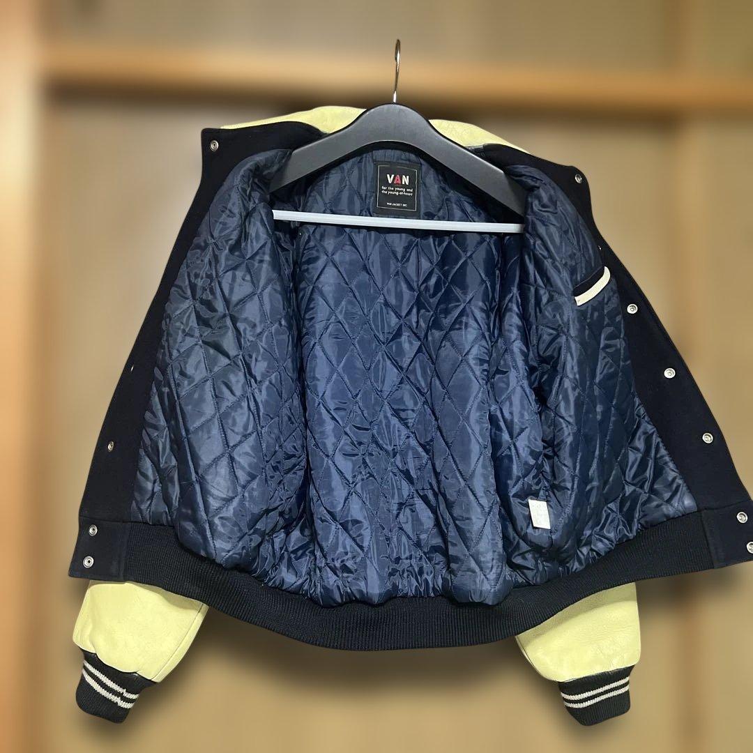 VAN JAC スタジアムジャンパー　ネイビー　袖皮　 Lサイズ