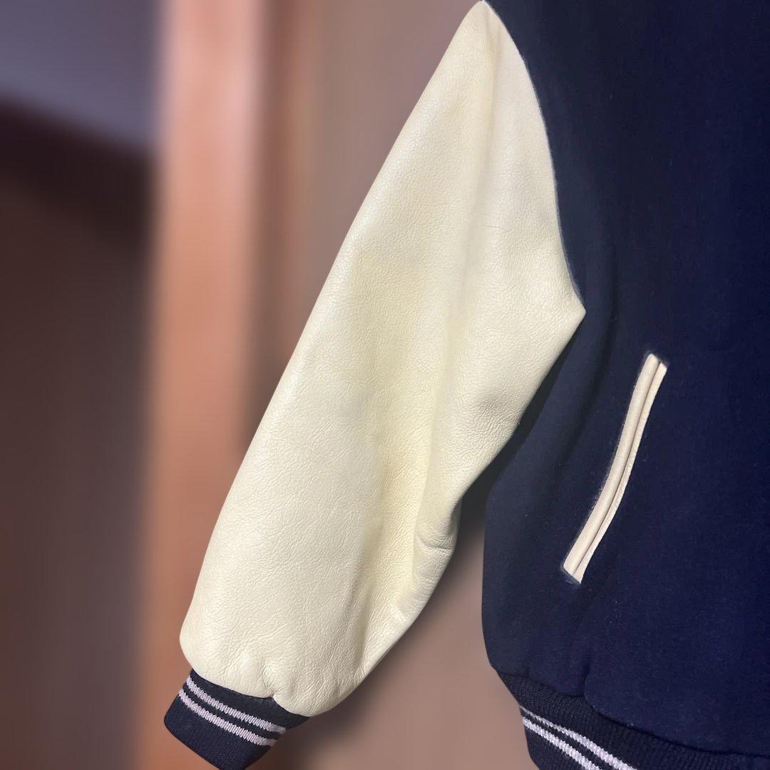 VAN JAC スタジアムジャンパー　ネイビー　袖皮　 Lサイズ