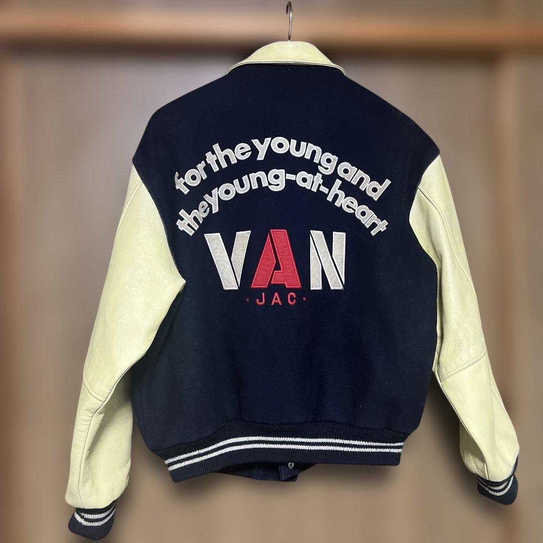 VAN JAC スタジアムジャンパー　ネイビー　袖皮　 Lサイズ