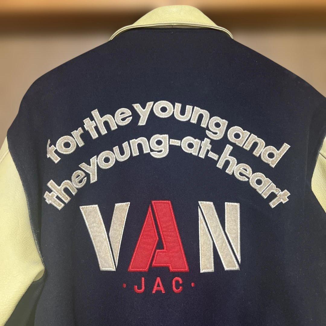 VAN JAC スタジアムジャンパー　ネイビー　袖皮　 Lサイズ