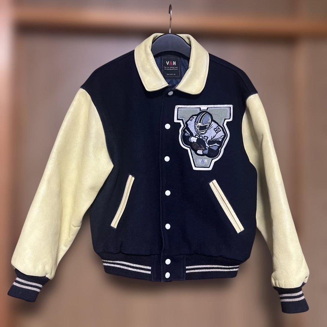 VAN JAC スタジアムジャンパー　ネイビー　袖皮　 Lサイズ