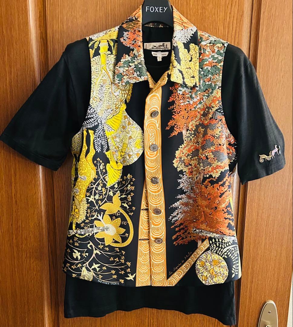 HERMES ジレ　エルメス　ベスト　シルク　マルジェラ　草木柄　ヴィンテージ