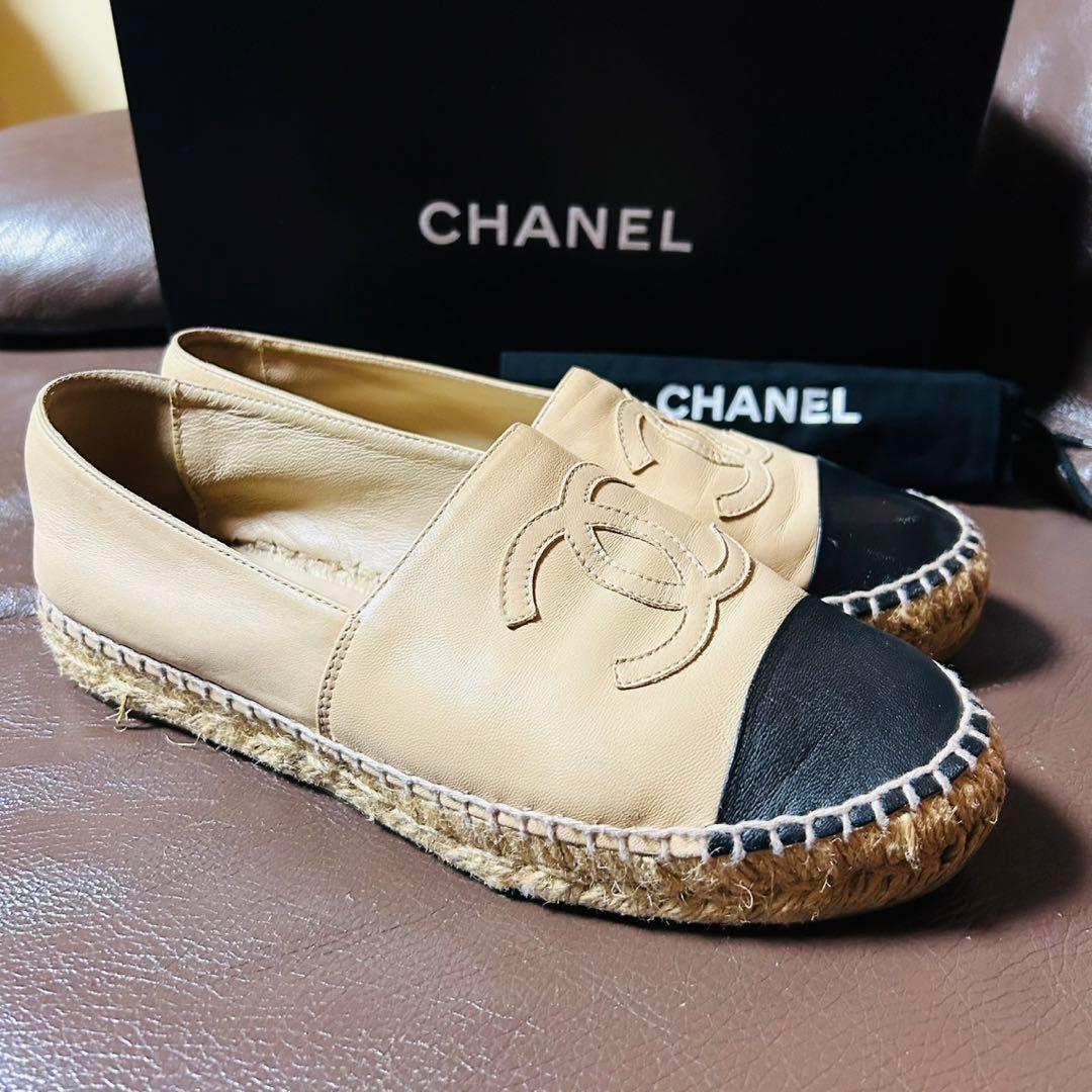 CHANEL 美品　ベージュ　エスパドリーユ 37 23.5 cm バイカラー
