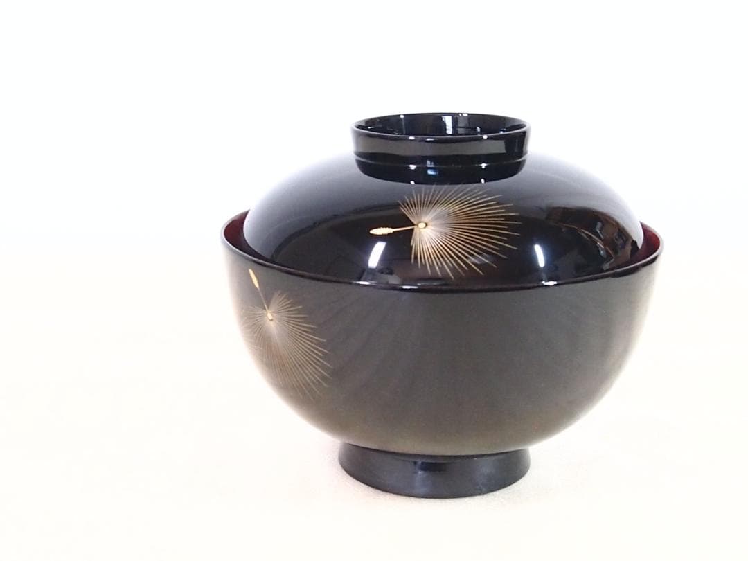 【未使用】輪島塗 元岡光漆堂 飛花沈金 雑煮椀 5客 煮物椀/大椀 食器/漆器