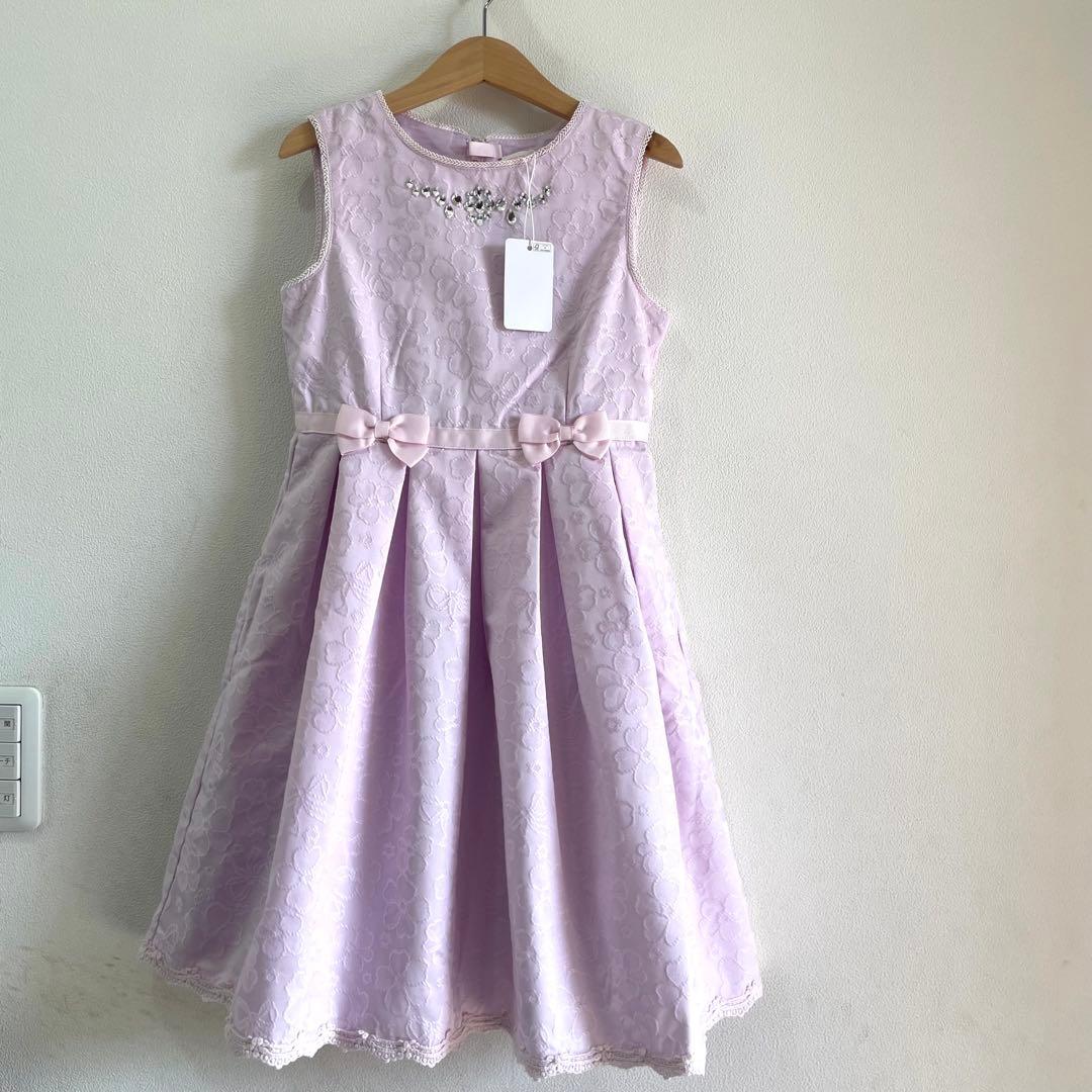 新品　メゾピアノ　花柄ジャガード　ワンピース　130 リボン　フォーマル