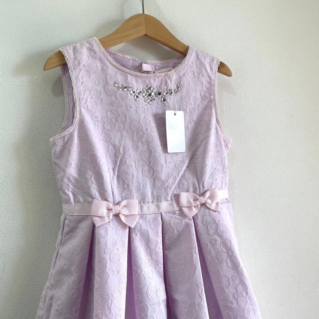 新品　メゾピアノ　花柄ジャガード　ワンピース　130 リボン　フォーマル