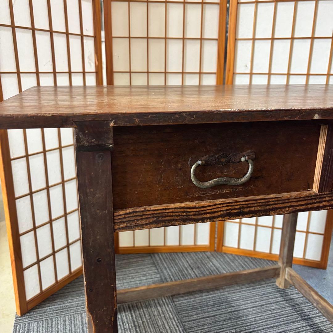 木製作業机 引き出し2つ付き アンティーク テーブル デスク 昭和レトロ