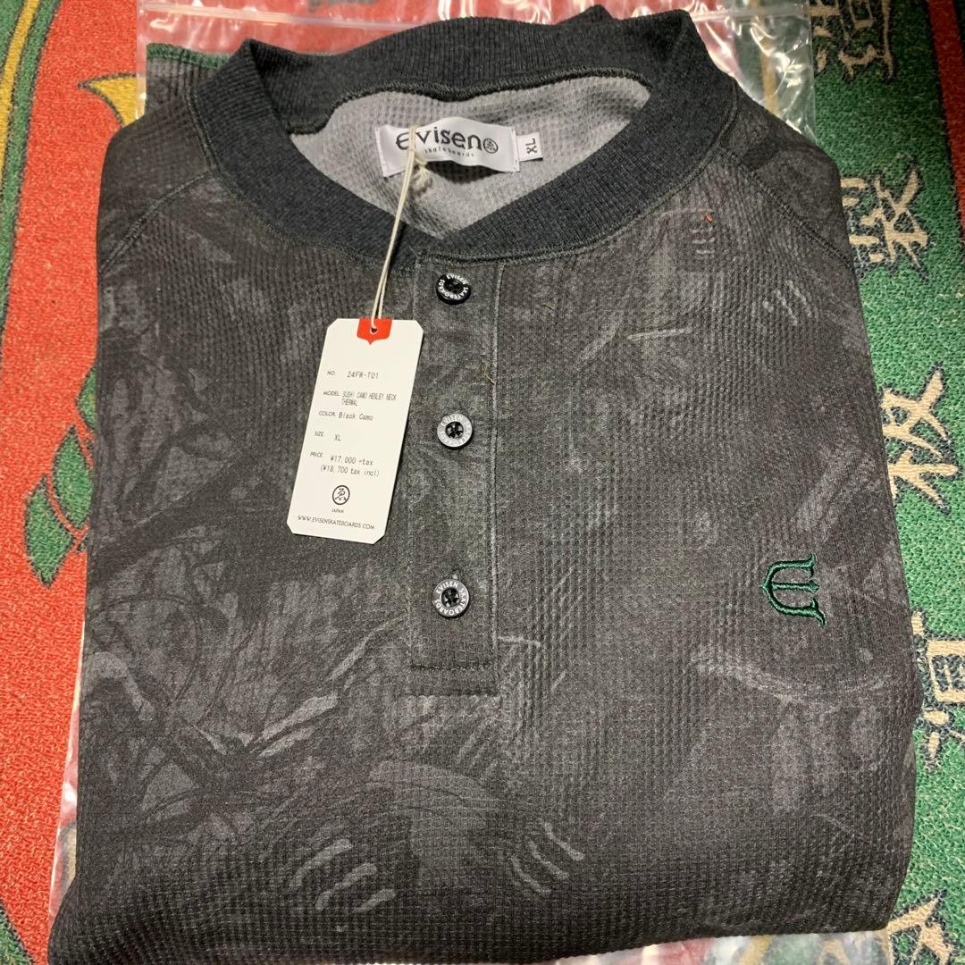エビセン　SUSHI CAMO HENLEY NECK THERMAL ブラック