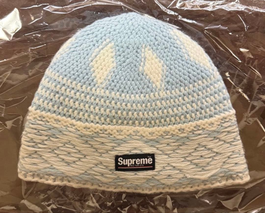 Supreme Diamond Beanie 水色/白