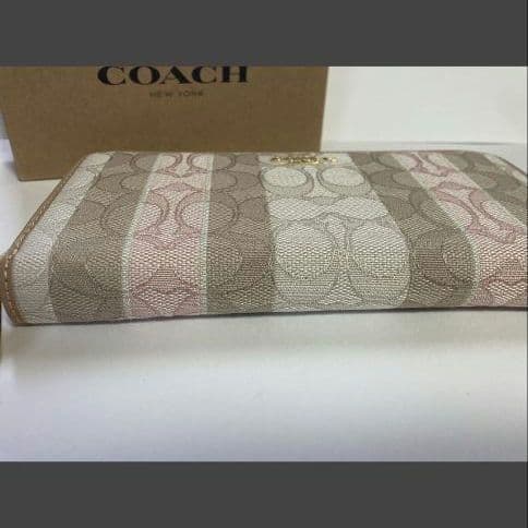 COACH ストライプ長財布 ベージュ ピンク