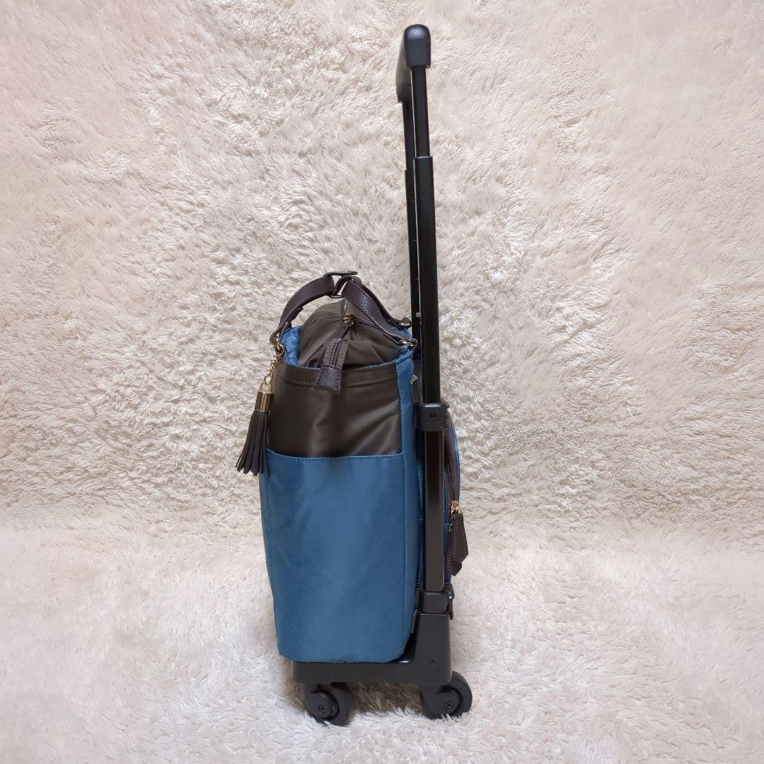 美品！SWANY　キャリーバッグ　ショッピングバッグ　レオパード　グリーン　4輪