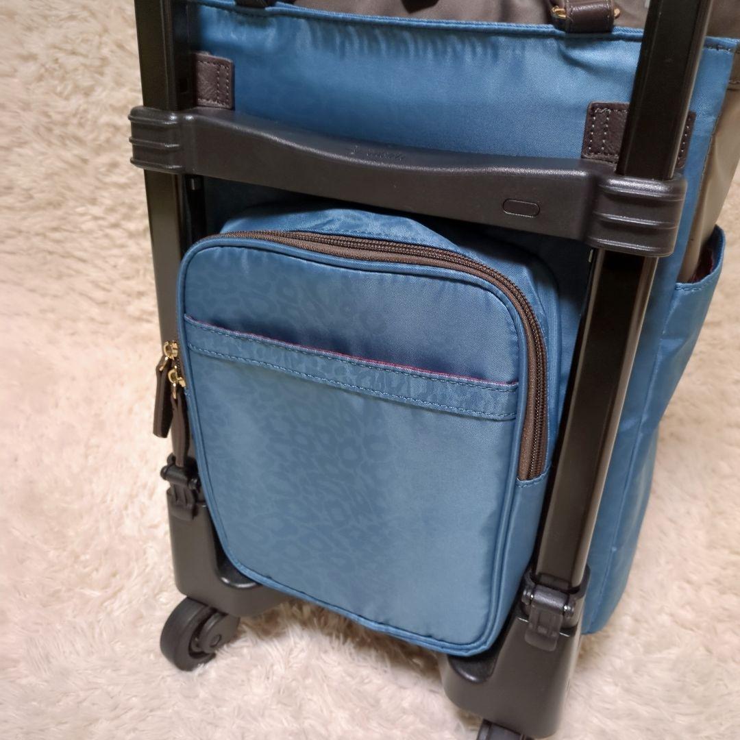 美品！SWANY　キャリーバッグ　ショッピングバッグ　レオパード　グリーン　4輪