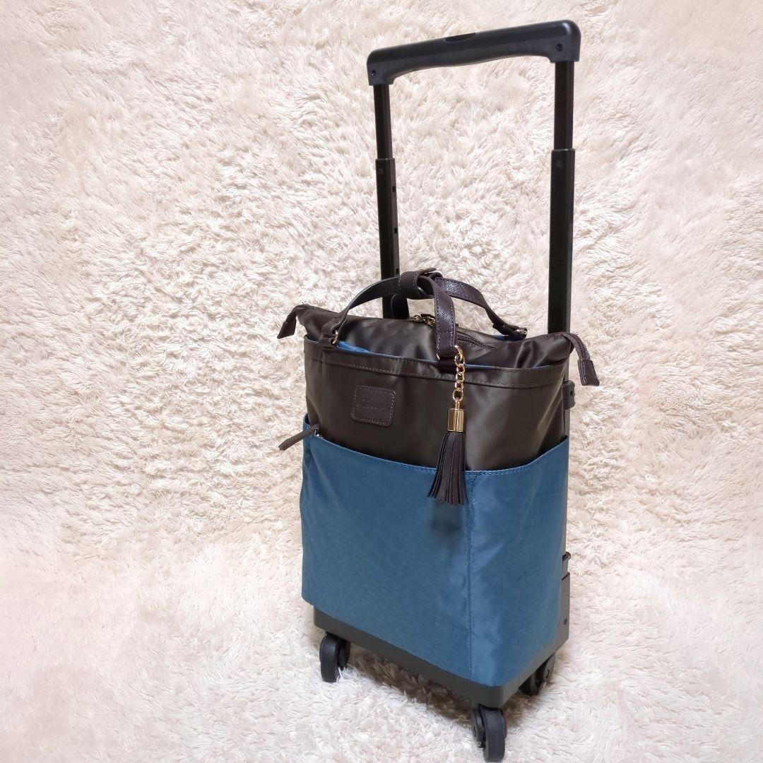 美品！SWANY　キャリーバッグ　ショッピングバッグ　レオパード　グリーン　4輪