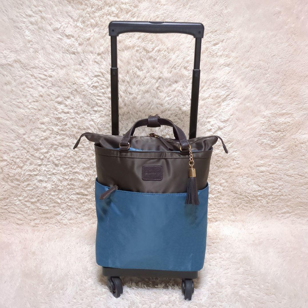 美品！SWANY　キャリーバッグ　ショッピングバッグ　レオパード　グリーン　4輪