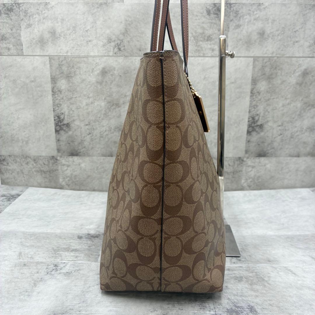 ✨美品✨コーチ　トートバッグ　肩かけ　シグネチャー　PVC×レザー　ブラウン