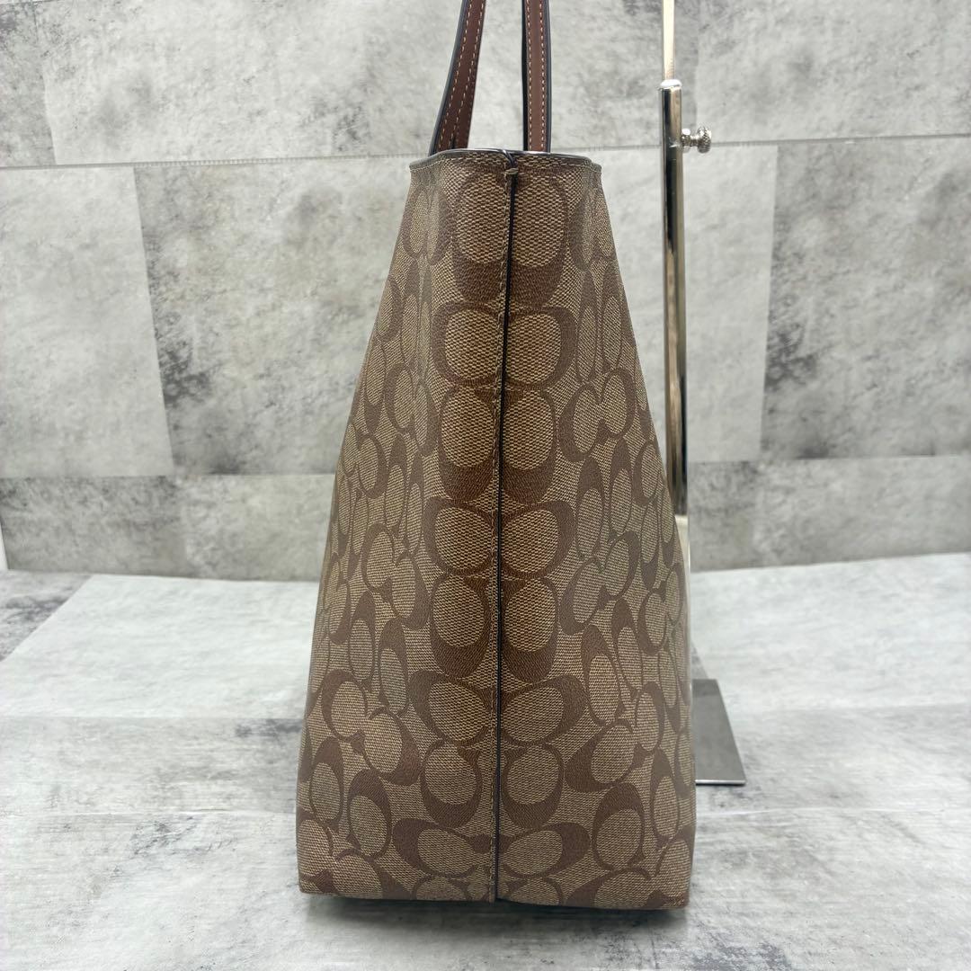 ✨美品✨コーチ　トートバッグ　肩かけ　シグネチャー　PVC×レザー　ブラウン