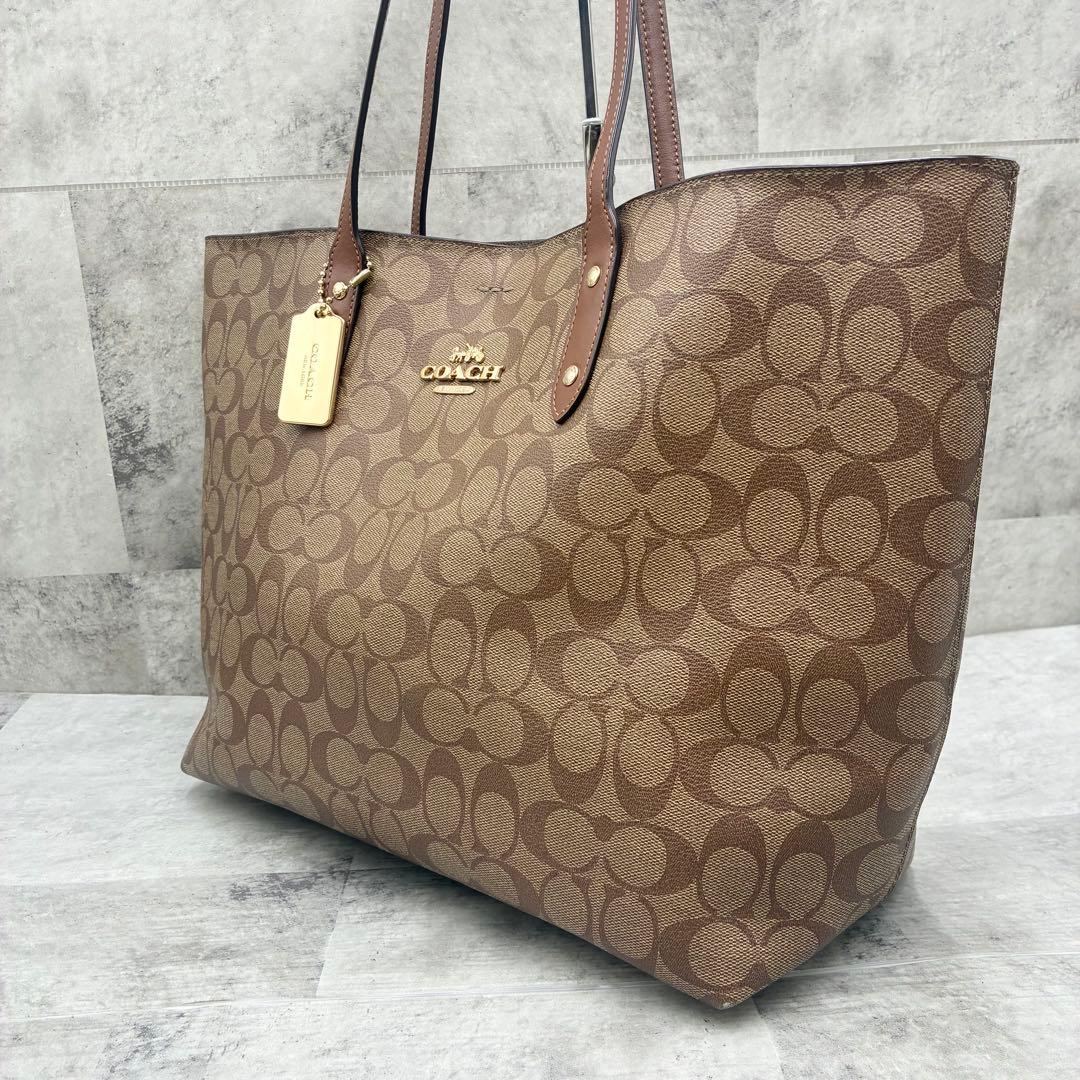 ✨美品✨コーチ　トートバッグ　肩かけ　シグネチャー　PVC×レザー　ブラウン