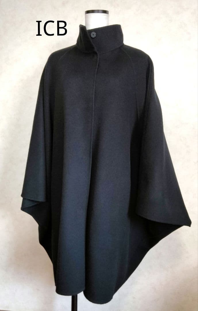 アイシービー　ポンチョ　ネイビー　カシミヤ　スタンドカラー　 42　レディース